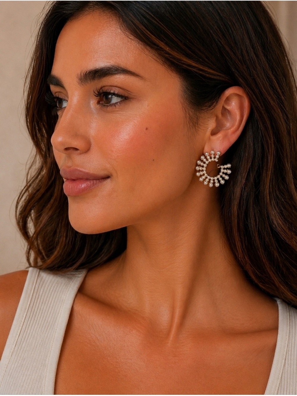 Plunder Pearl Cluster Hoop Earrings In Ivory Gold NWT